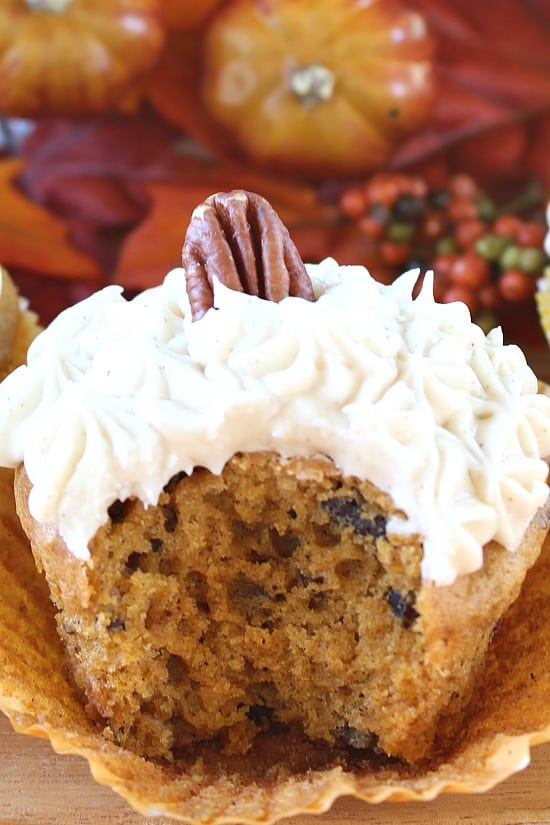 Pumpkin Pecan Cupcakes with Cream Cheese Frosting