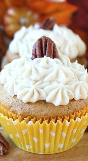 Pumpkin Pecan Cupcakes with Cream Cheese Frosting
