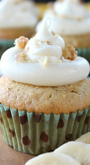 Banana Nut Cupcakes with Cream Cheese Buttercream Frosting