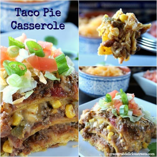 A three photo collage of taco pie casserole.