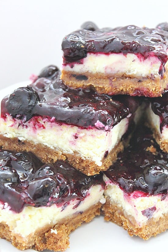 Lemon Cheesecake Squares with Blueberry Topping are full of lemony flavor, topped with a fresh blueberry topping.