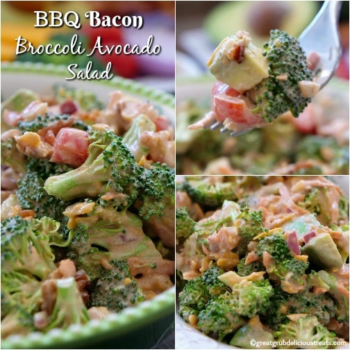 A three collage photo of BBQ Bacon Broccoli Avocado Salad.