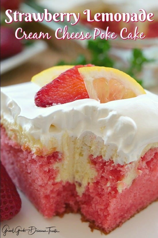 Strawberry Lemonade Cream Cheese Poke Cake 