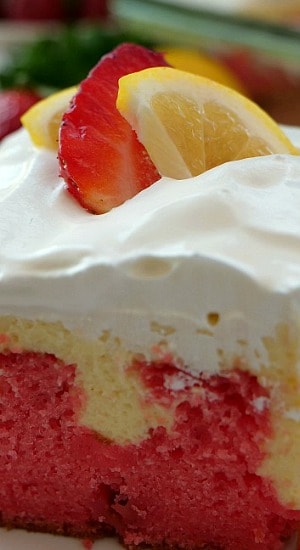 Strawberry Lemonade Cream Cheese Poke Cake