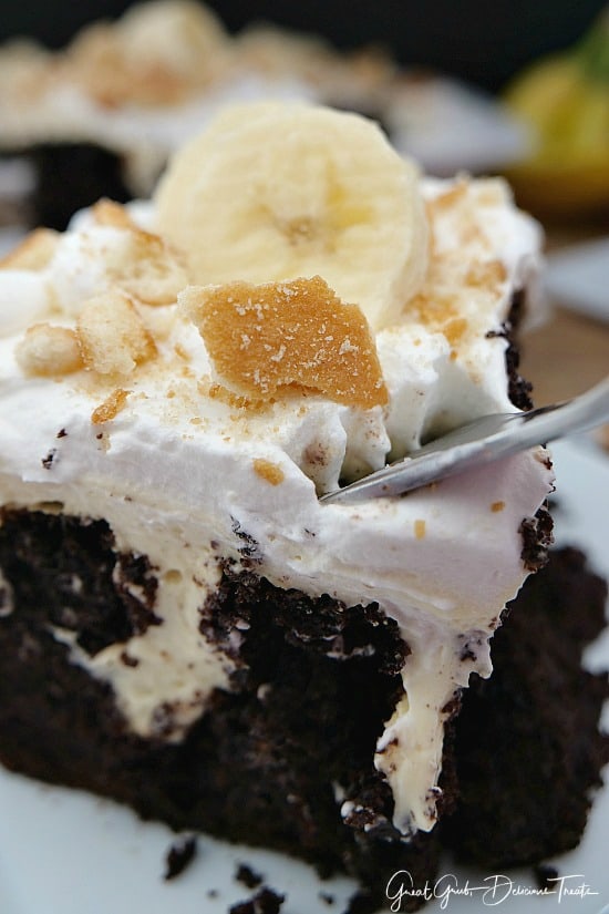 Dark Chocolate Banana Poke Cake