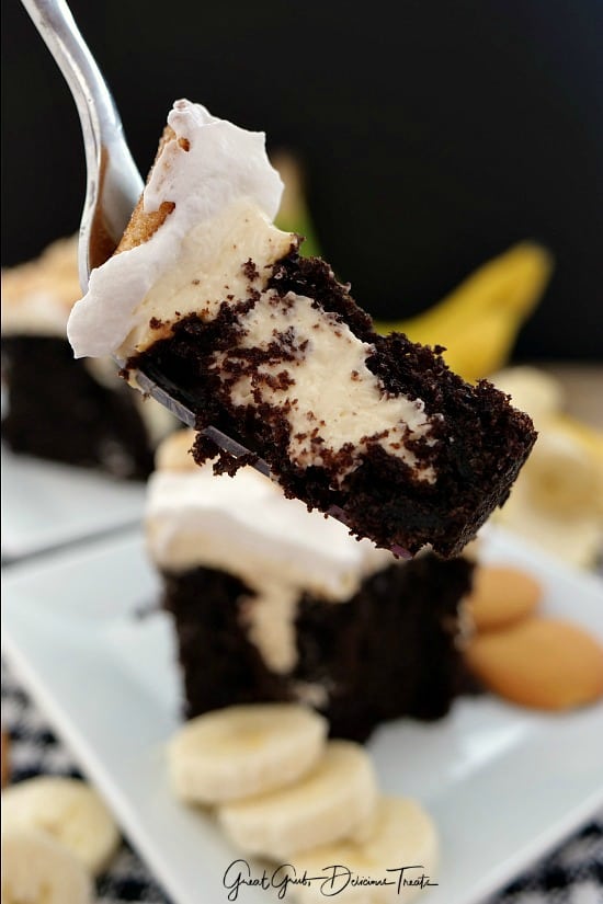 Dark Chocolate Banana Poke Cake
