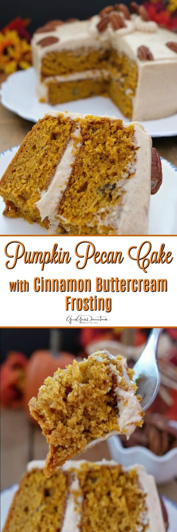 Pumpkin Pecan Cake with Cinnamon Buttercream Frosting