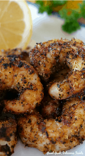 Grilled Cajun Lemon Shrimp are delicious Argentine Red shrimp grilled to perfection with freshly squeezed lemon juice with a Cajun flare. #grill #cajun #shrimp #lemon #delicious #argentineredshrimp #greatgrubdelicioustreats