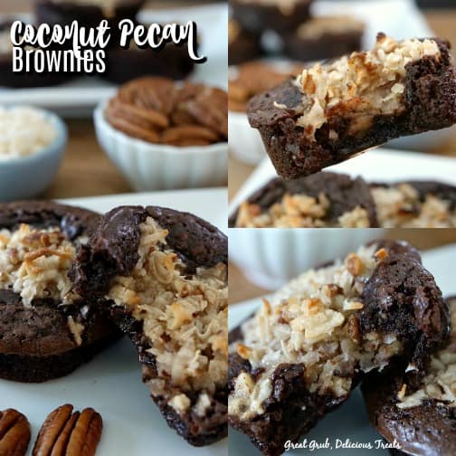 Delicious chocolatly Coconut Pecan Brownies are ooey, gooey delicious, thick and chewy.