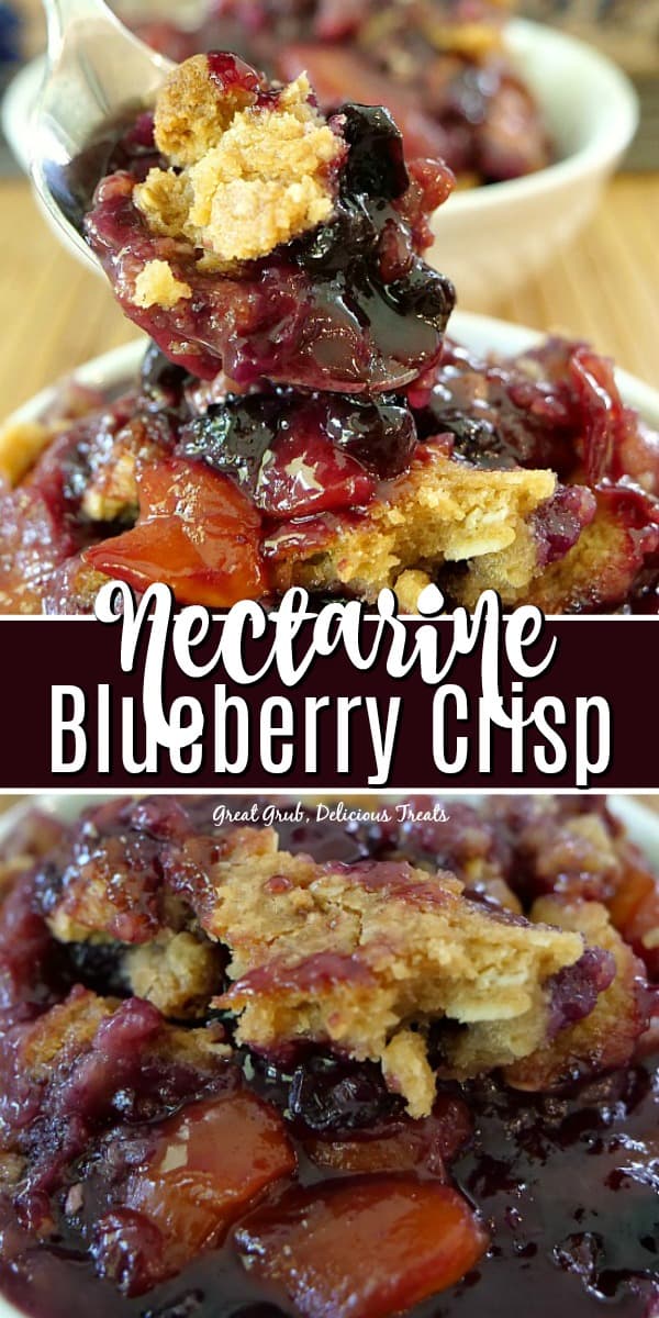 Nectarine Blueberry Crisp is loaded with sweet nectarines and blueberries, topped with a delicious crunchy topping.