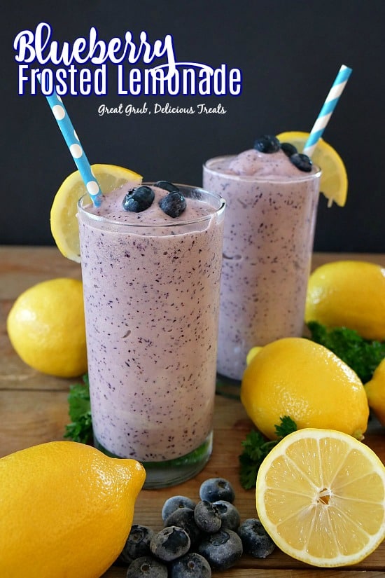 Blueberry Frosted Lemonade is loaded with frozen blueberries, vanilla ice cream and lemonade.