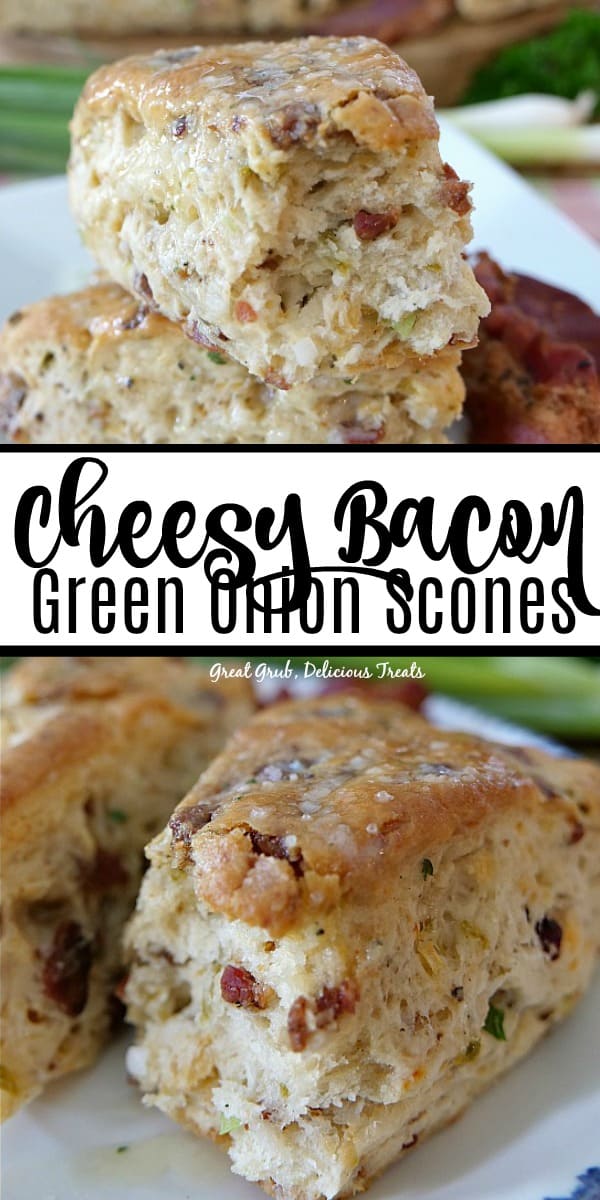 Cheesy Bacon Green Onion Scones are savory, loaded with cheese, bacon, green onions, jalapenos, seasoned perfectly and baked to perfection.