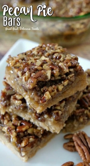 These Pecan Pie Bars are full of chopped pecans, baked on a buttery shortbread crust and are absolutely delicious