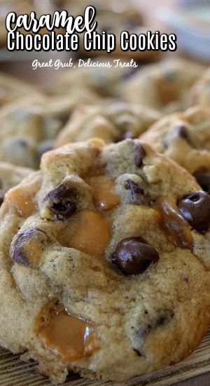 Caramel Chocolate Chip Cookies are deliciously chewy with bits of caramel, and loaded with chocolate chips