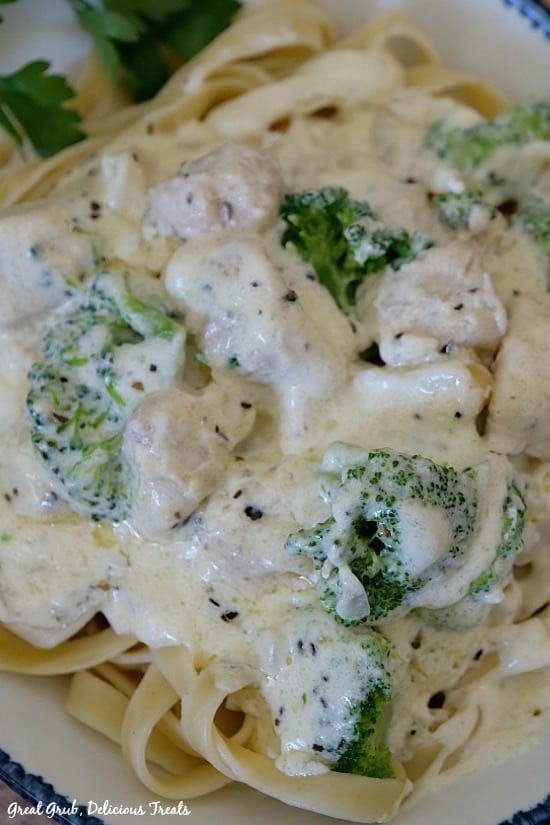 Chicken Broccoli Fettuccine Alfredo has the creamiest homemade alfredo sauce with seasoned chicken and broccoli.