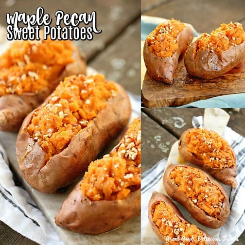 Maple Pecan Sweet Potatoes are twice baked and packed full of deliciousness.