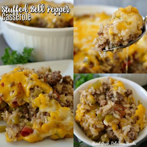 Stuffed Bell Pepper Casserole is super easy to make, loaded with ground beef, rice, peppers and two types of cheese.