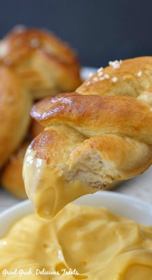 Homemade Soft Pretzels are baked to a golden brown, brushed with melted butter and are soft and chewy.