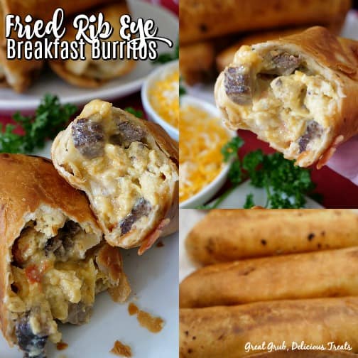 Fried Rib Eye Breakfast Burritos are super delicious with beef, eggs, cheese and more. 