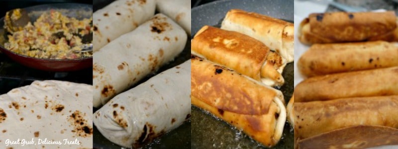 Fried Rib Eye Breakfast Burritos are stuffed full of beef, eggs, cheese and then fried.