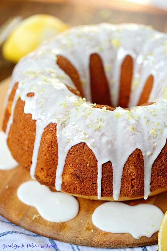 This Lemon Bundt Cake is moist and delicious, drizzled with lemon icing.