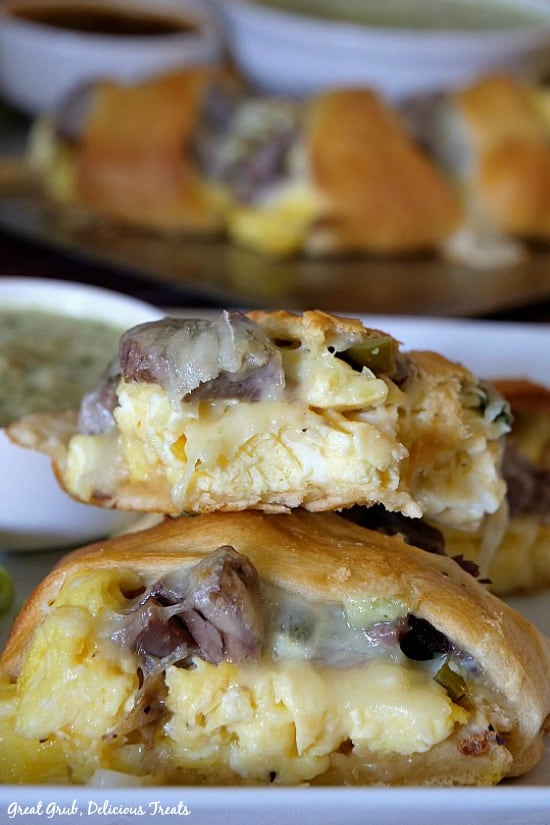 Rib Eye Breakfast Pastry Ring is made with leftover rib eye, scrambled eggs, onions, cheese and more, wrapped in a crescent pastry ring.
