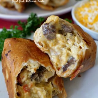 Fried Rib Eye Breakfast Burritos are loaded with leftover rib eye roast, scrambled eggs, cheese and much more, then fried.