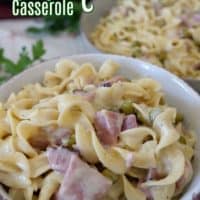 One Pot Ham and Noodle Casserole is loaded with leftover ham, egg noodles, a delicious sauce and even peas are added.