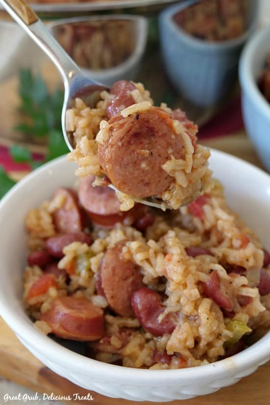 Each bite of this delicious Red Beans and Rice with Sausage is loaded with smoked sausage.