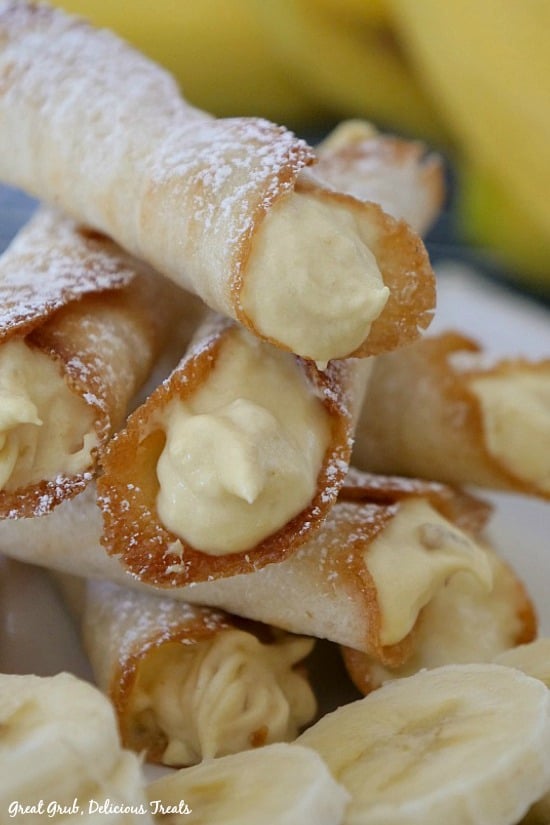 Banana Mousse Cookies are crispy cannoli like cookies filled with banana mousse.