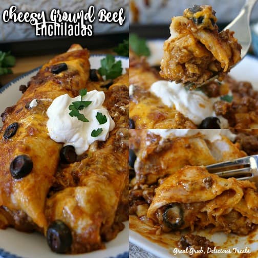 Cheesy Ground Beef Enchiladas are cheesy, loaded with ground beef and smothered in red enchilada sauce.