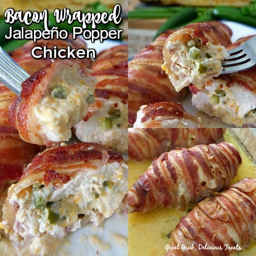 Bacon Wrapped Jalapeno Popper Chicken makes a delicious dinner recipe, loaded with cream cheese, jalapenos, onions and cheese.