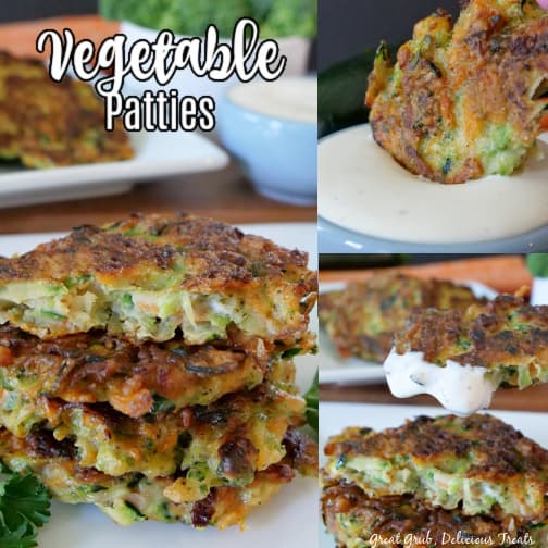 A three collage photo of homemade vegetable patties.