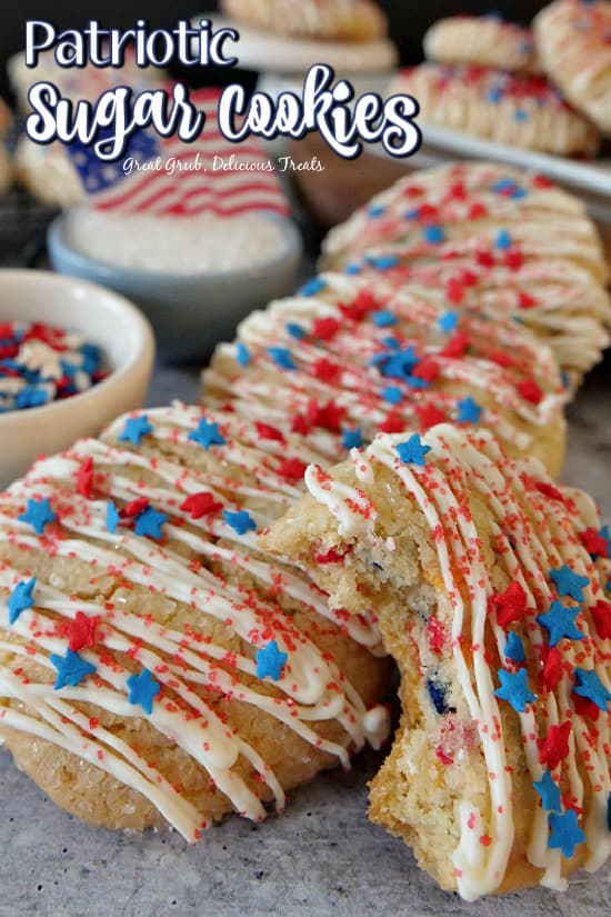 Sugar Cookie Recipe is a delicious and patriotic cookie recipe decorated with red, white, and blue stars and red sprinkles.