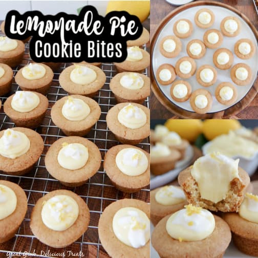 A 3 photo collage of mini lemonade pie cookie cups.