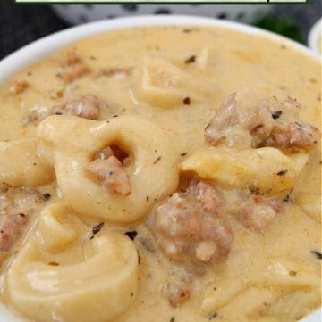 A hearty and delicious soup recipe with Italian sausage, cheese tortellini and more, in a creamy soup base.