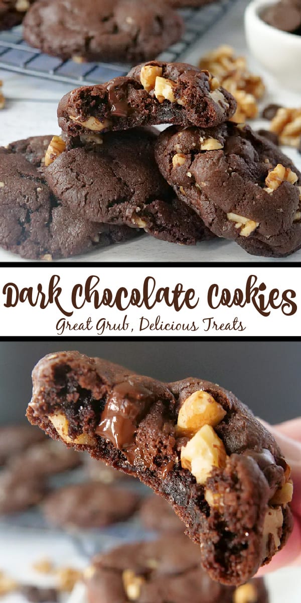 A double picture of dark chocolate cookies with the title in the middle.