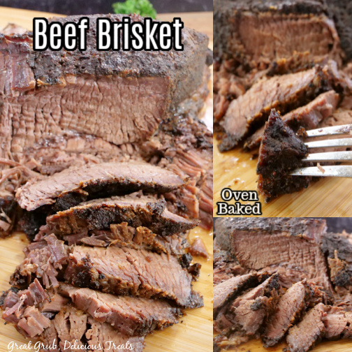 A three photo collage of beef brisket.