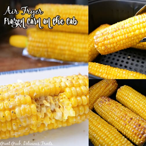 A 3 collage photo of air fried corn on the cob.