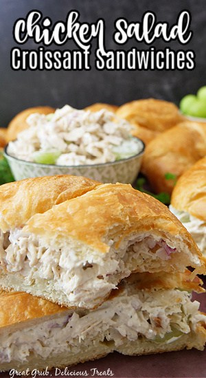 A title pic of chicken salad croissants and a bowl of chicken salad in the background.