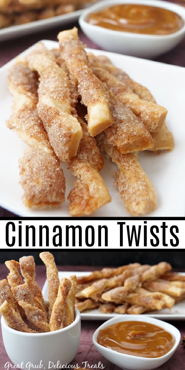 A double picture of cinnamon twists with the title in the middle.