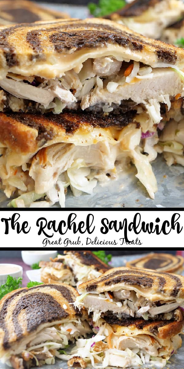 A double photo collage of a Rachel sandwich.