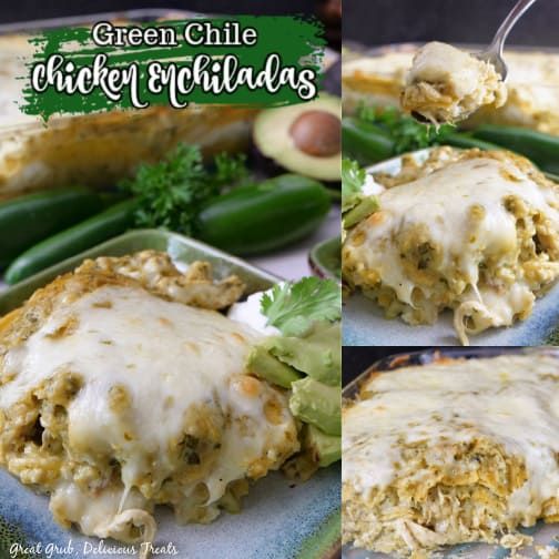 A three photo collage of enchilada casserole with chicken.