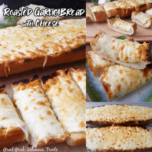 A three collate photo of roasted garlic cheese bread.
