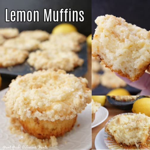 A three photo collage of lemon muffins.