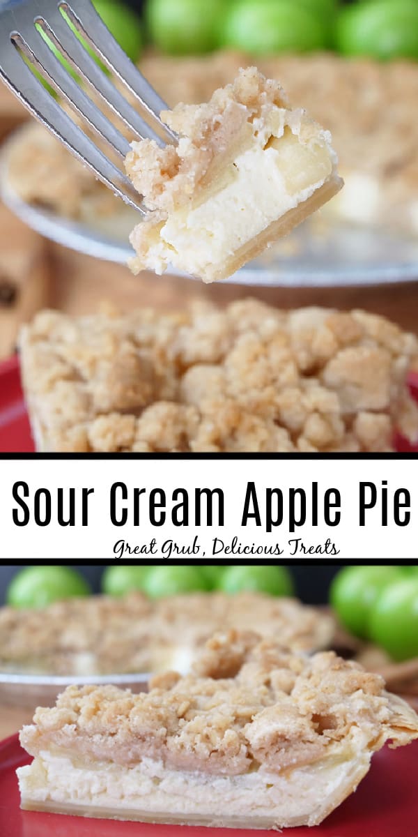 A double collage photo of sour cream apple pie.