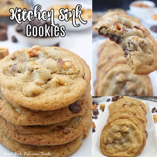 A three photo collage of kitchen sink cookies.