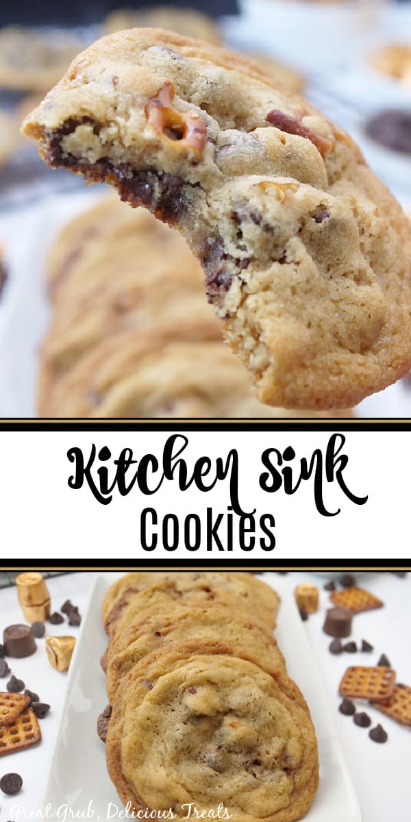 A double photo collage of kitchen sink cookies.