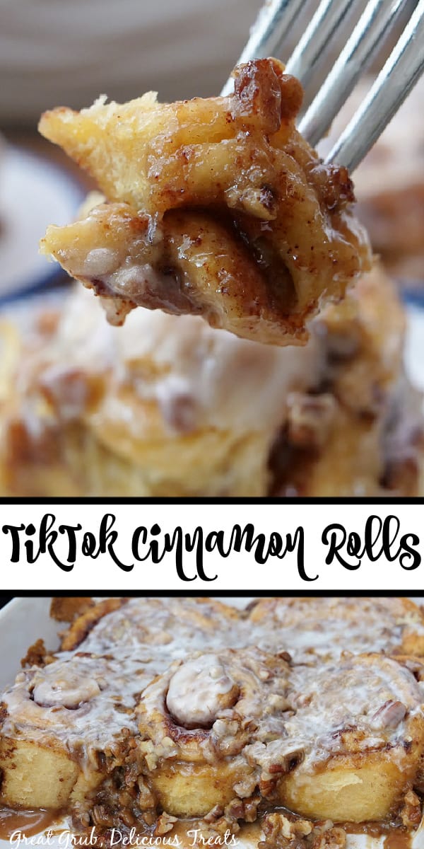 A double collage photo of cinnamon rolls.