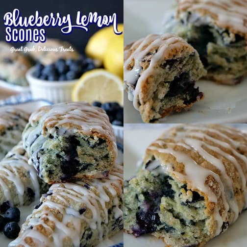 A three photo collage of blueberry lemon scones.